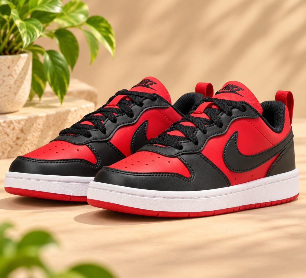 NWT Nike Unisex Court Borough Low Recraft Shoes,Red/Black/White,6.5 Big Kid